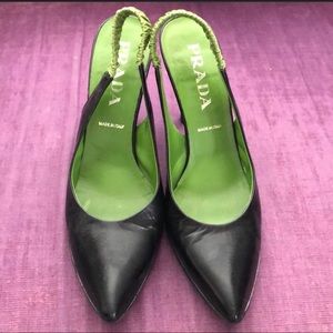 Prada Black and Green Slingbacks with Cone heel, size 38.5